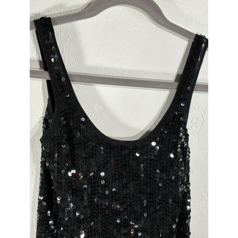 Bebe Black Sequin Silk Sz Small Woman’s Tank Top Stretch Party, Cocktail Shirt - Picture 8 of 8